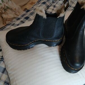 Dr. Martens Black Leather Chelsea Booties with Shearling Collar